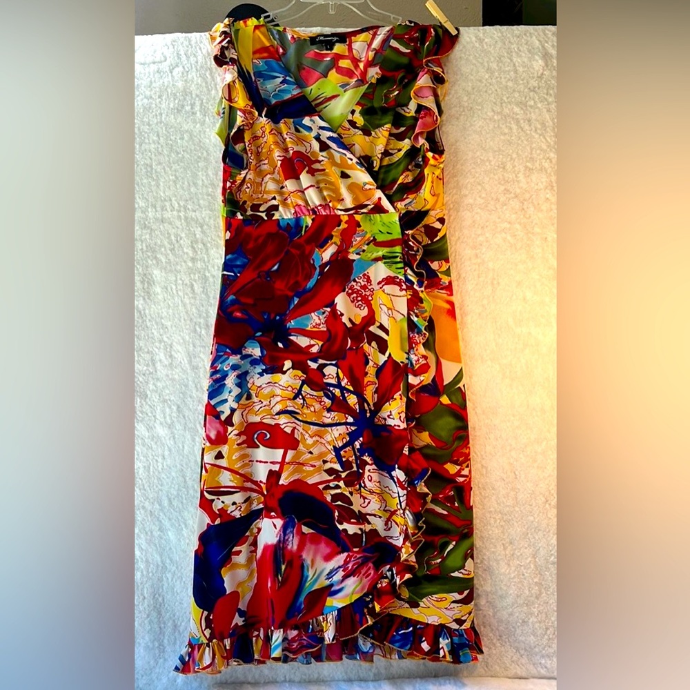 Mesmerize High Waist Abstract Print Sleeveless Faux Wrap Ruffles Dress Size L